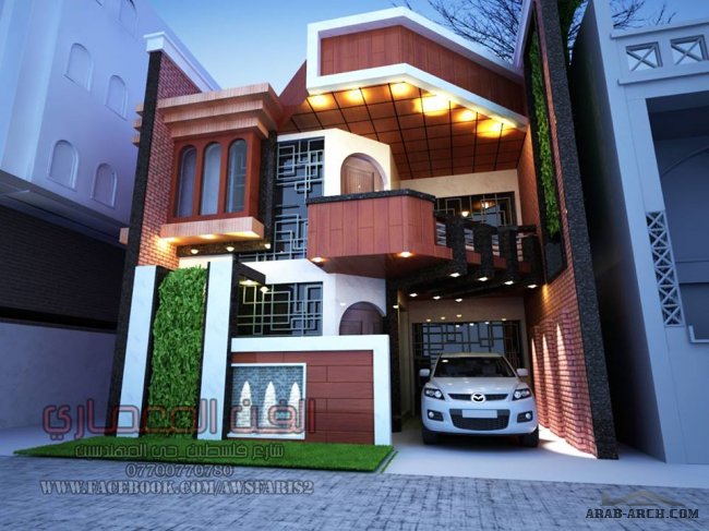 بيت ذو واجهة 7 متر باستخدام نمط التوجه التراثي مع نمط الحداثه م