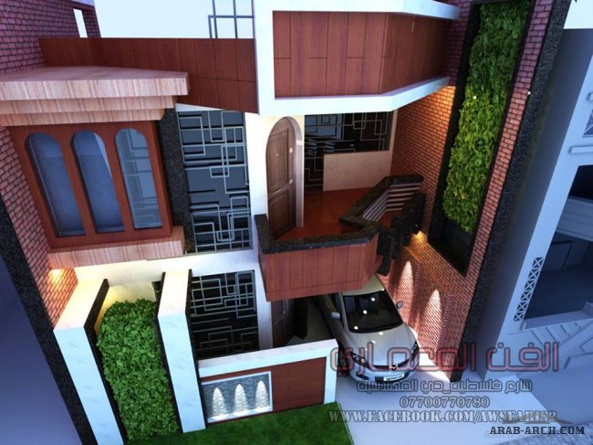 بيت ذو واجهة 7 متر باستخدام نمط التوجه التراثي مع نمط الحداثه م