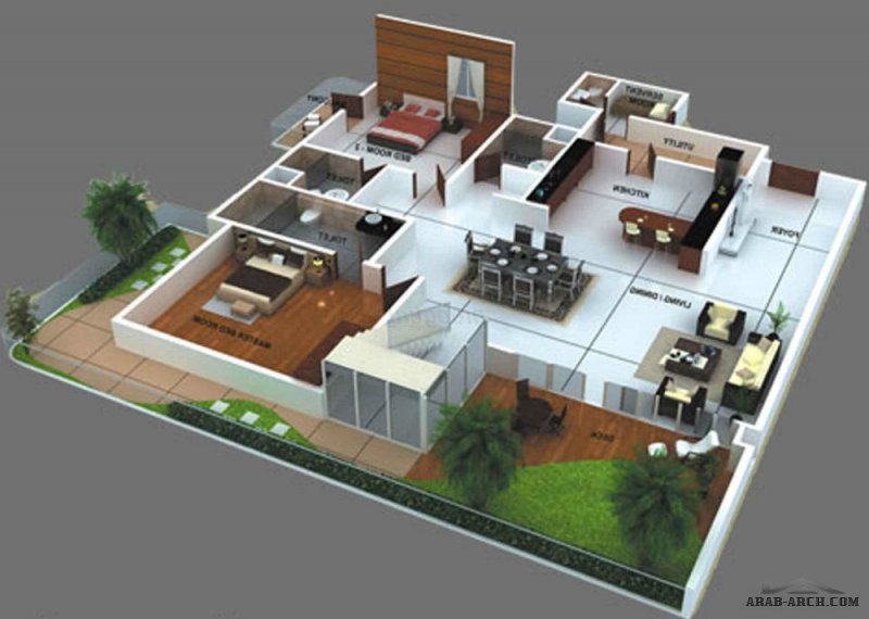 مخطط فيلا مودرن طابقين المساقط 3d » arab arch