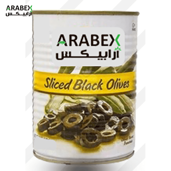Sliced ripe black olives in A12 Arabex
