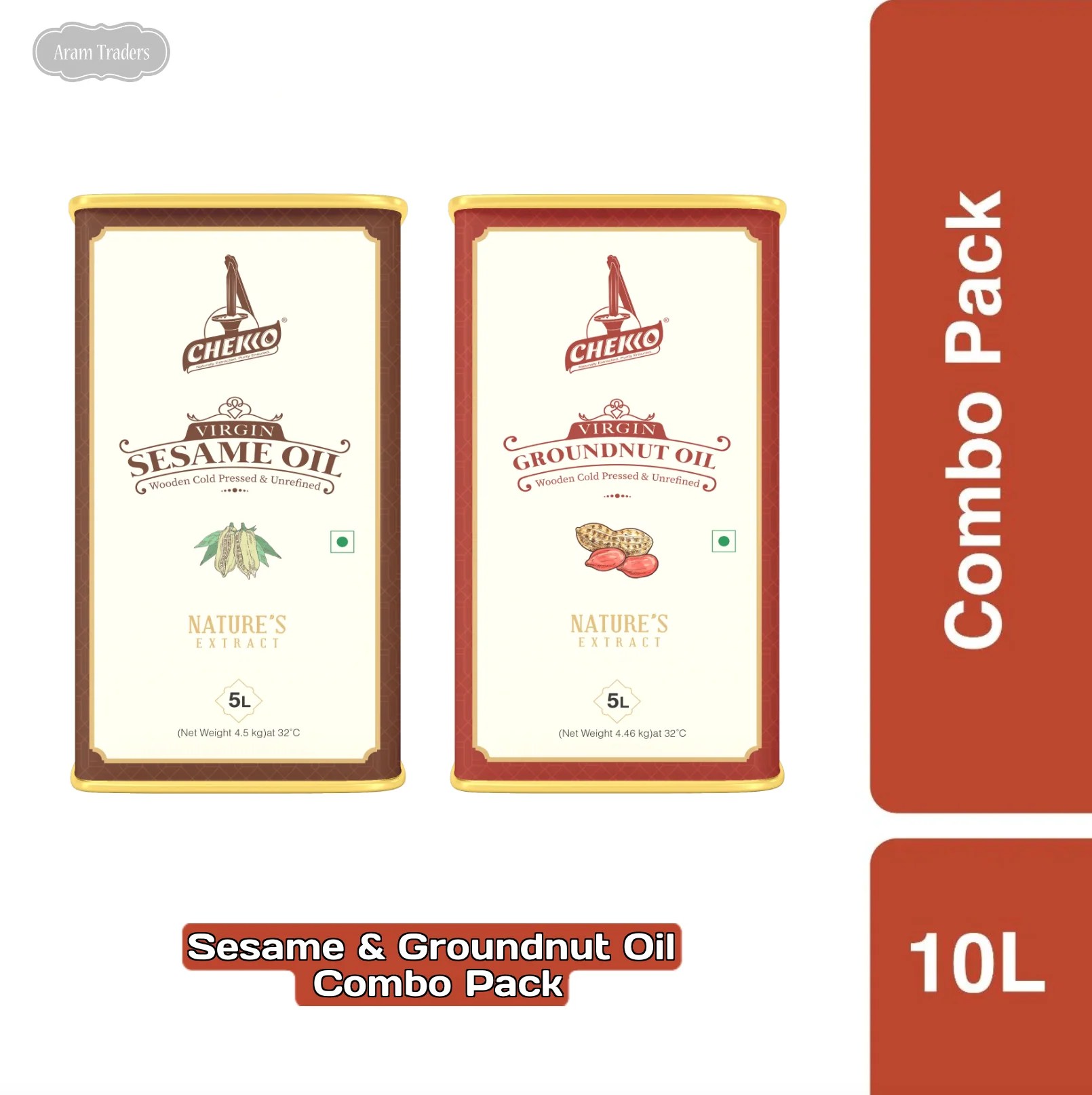 10 Litre Combo Pack Chekko Cold Pressed Virgin Sesame Oil 5L & Groun
