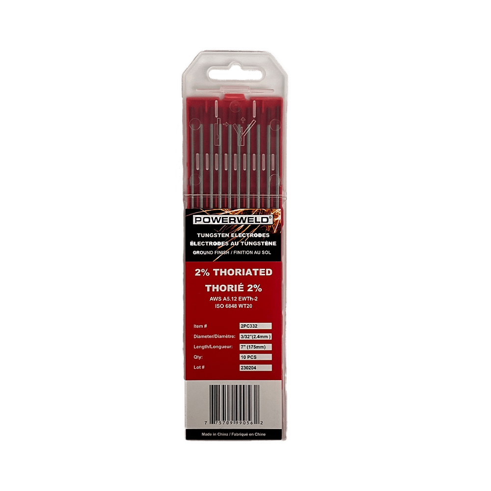 Powerweld 2 Thoriated Ground Tungsten Electrodes 1/8 x 7″ Arc1