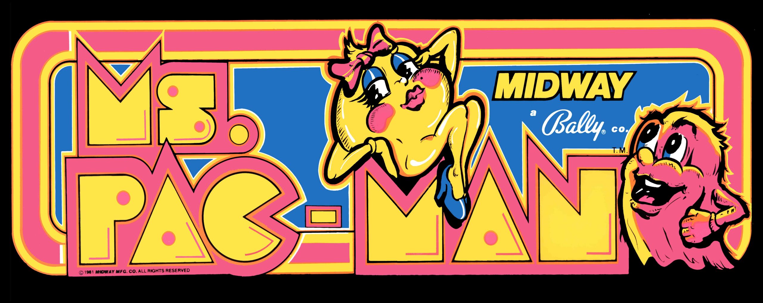 Ms. PacMan (Pacman) Dedicated Arcade Marquee 23" x 9" Arcade