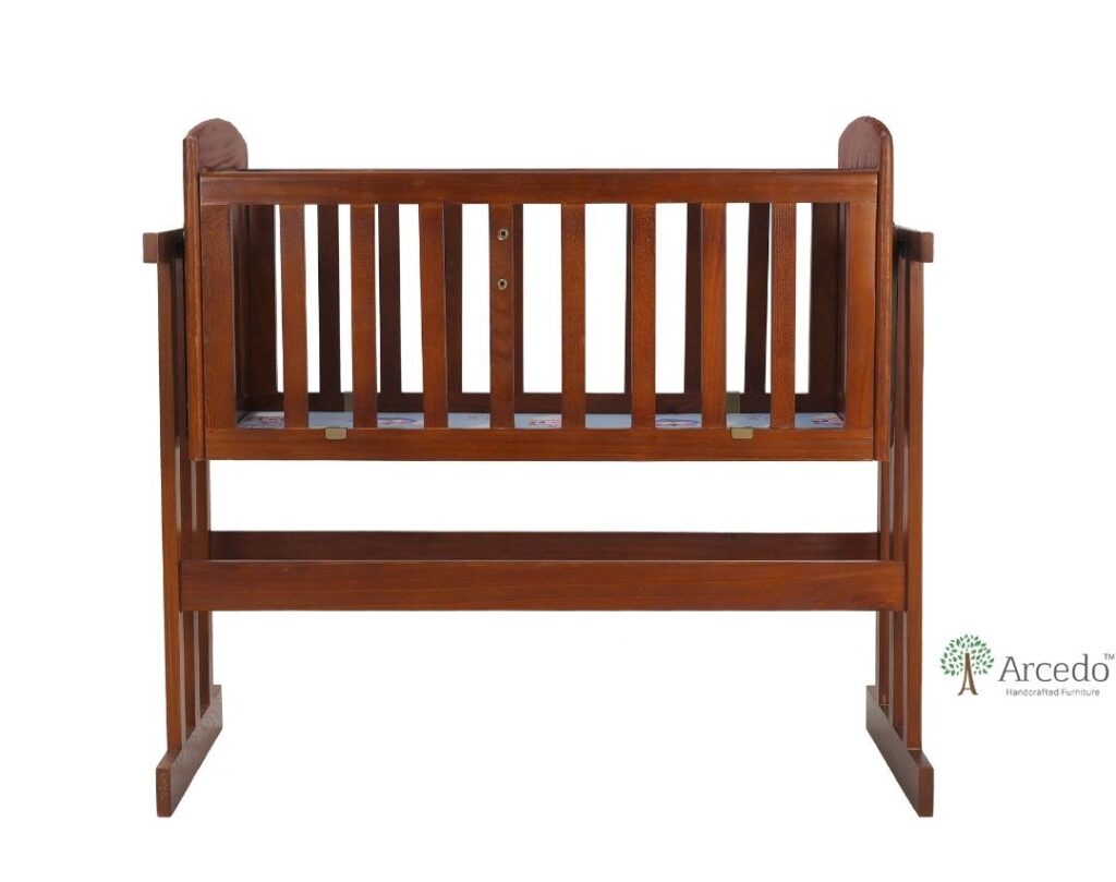 2 in 1 Wooden Cradle for New Born Baby for Sleeping Walnut