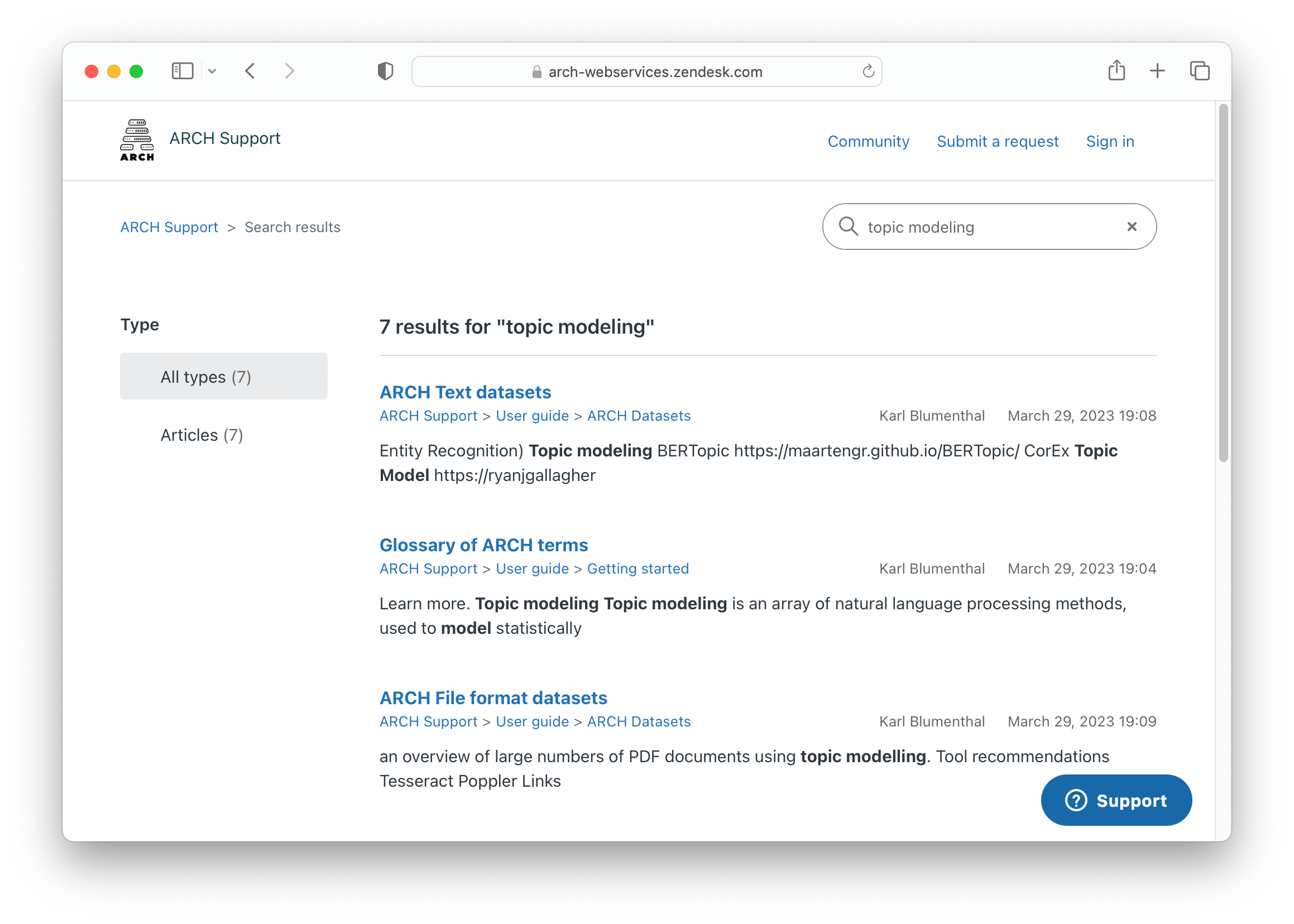 How to use the Help Center ARCH Support