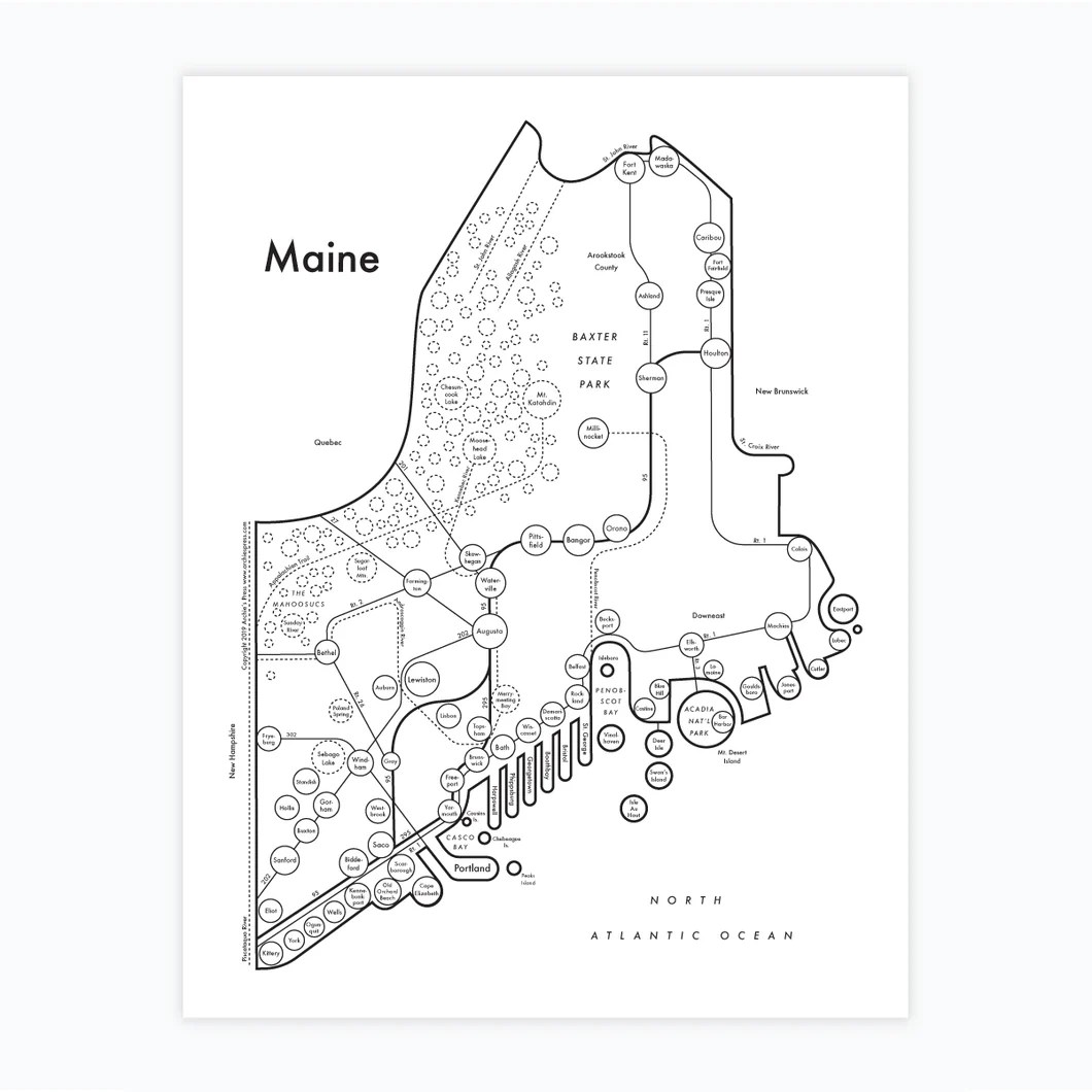 Maine Map Print Archie's Press