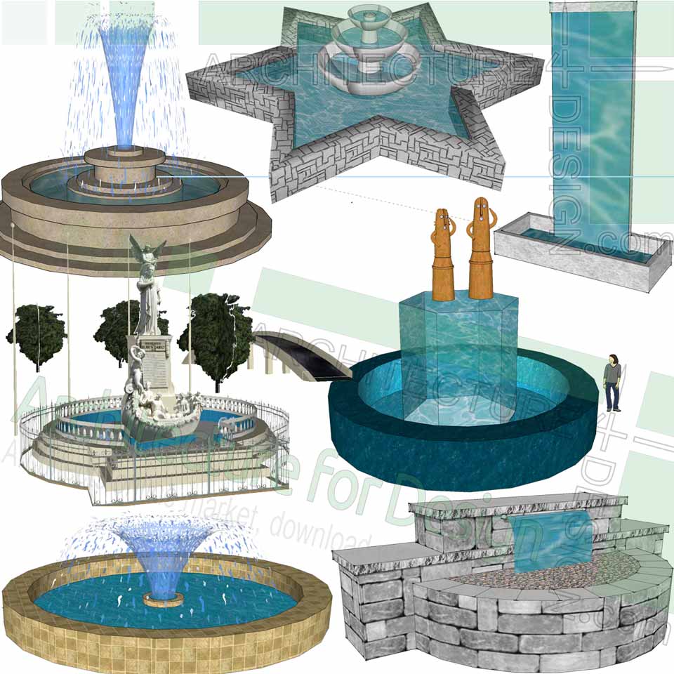 stones, rocks and fountains, Sketchup 3D models for landscape design