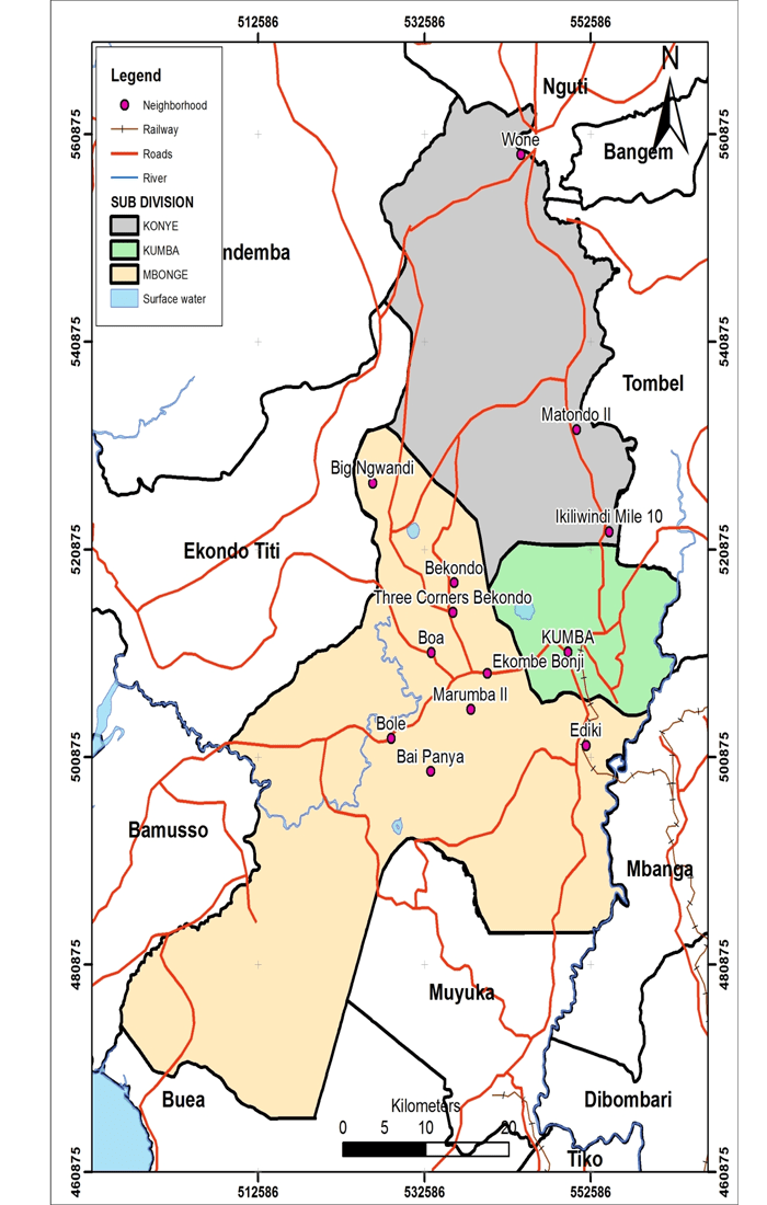 Figure1. Meme Division showing Kumba and its surrounding rural areas