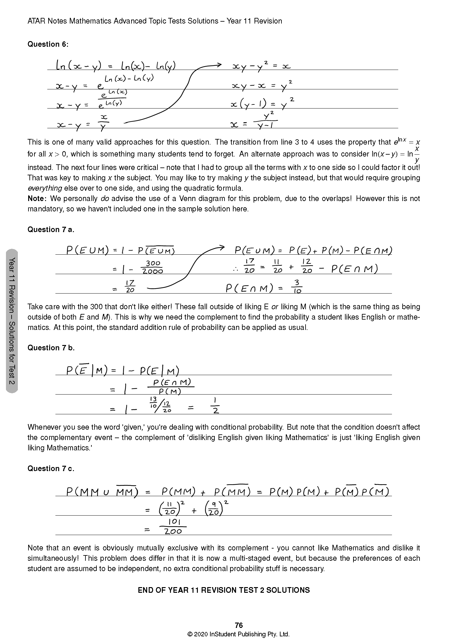 HSC Year 12 Mathematics Advanced Topic Tests ATAR Notes