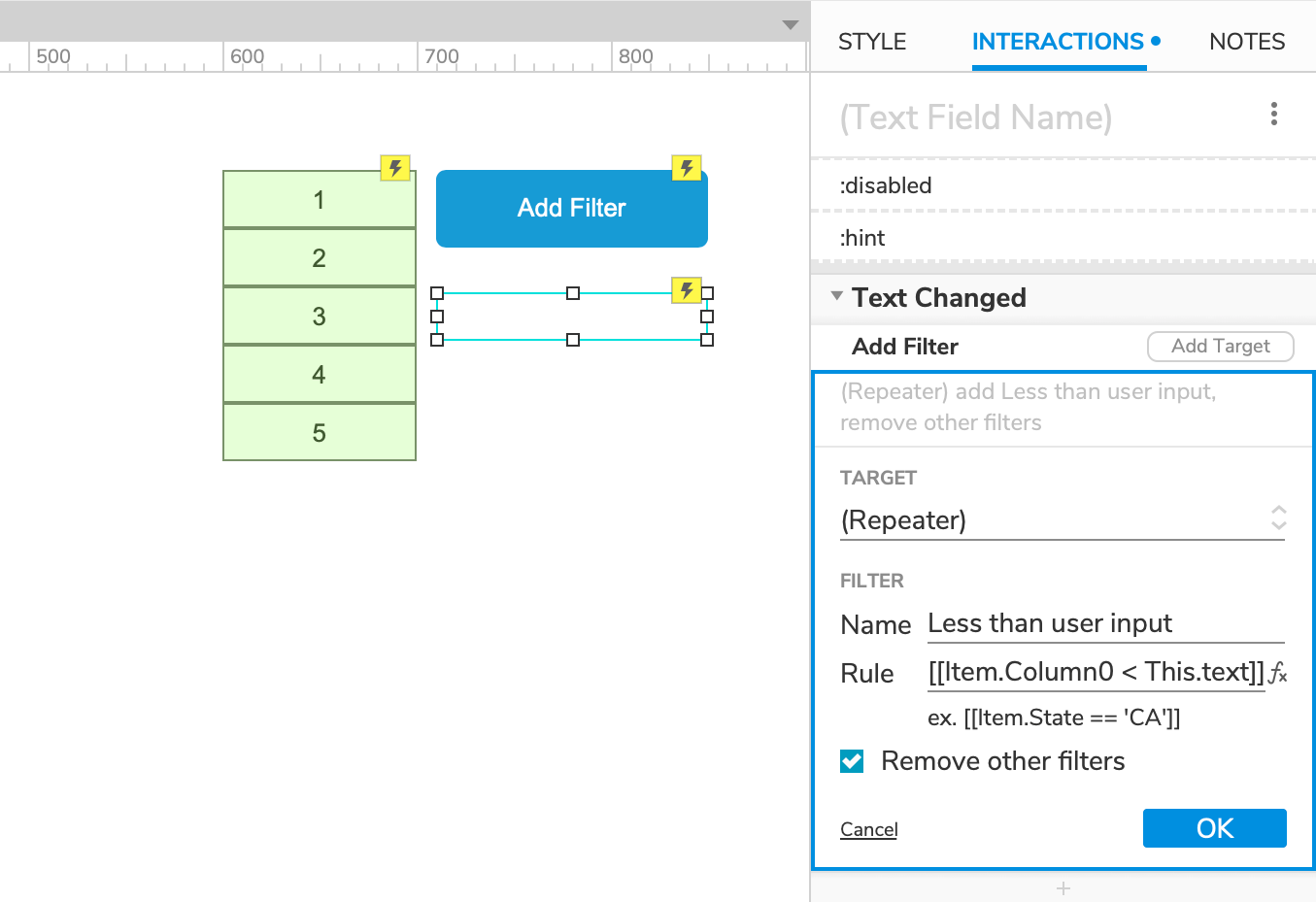 Filtering Repeater Rows · Axure Docs