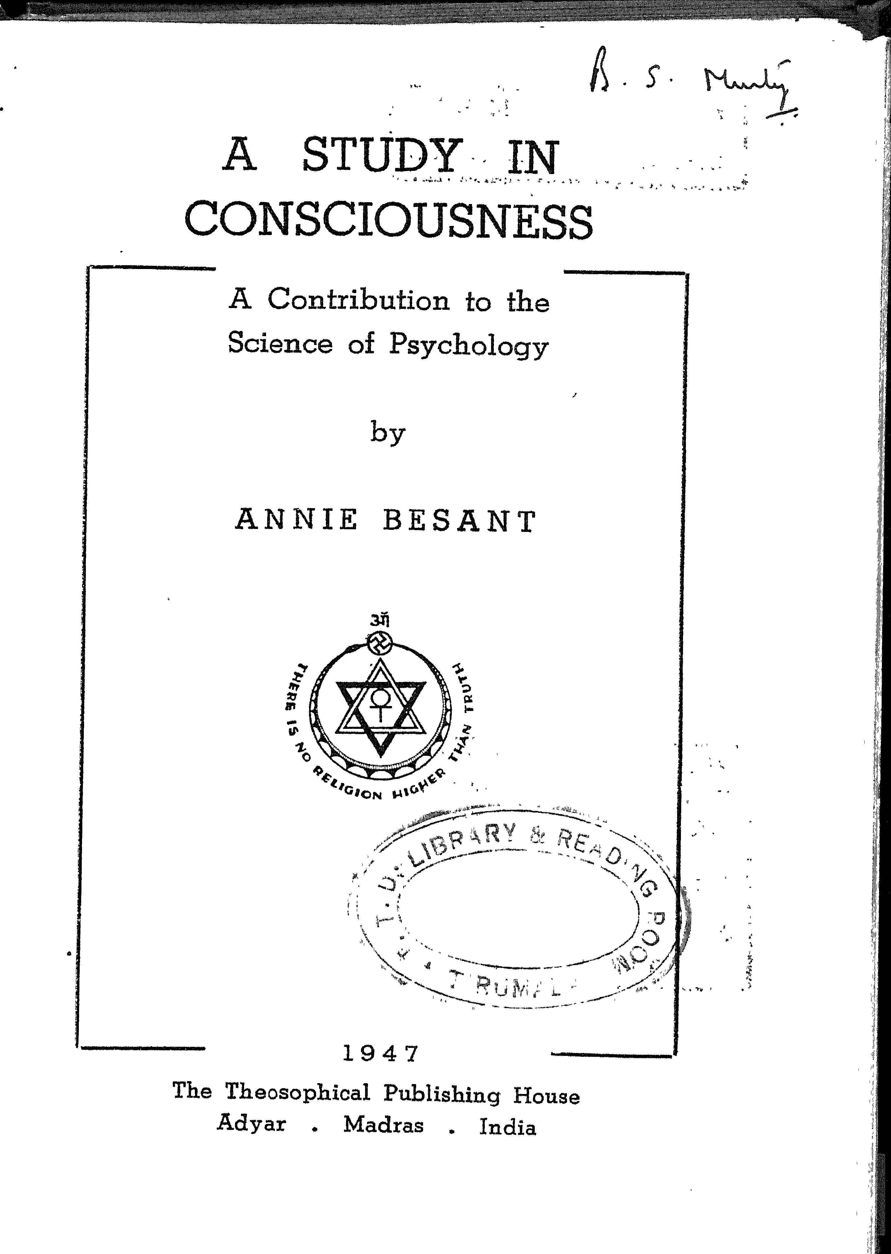 A Study In Consciousness Annie Besant Free Download, Borrow, and