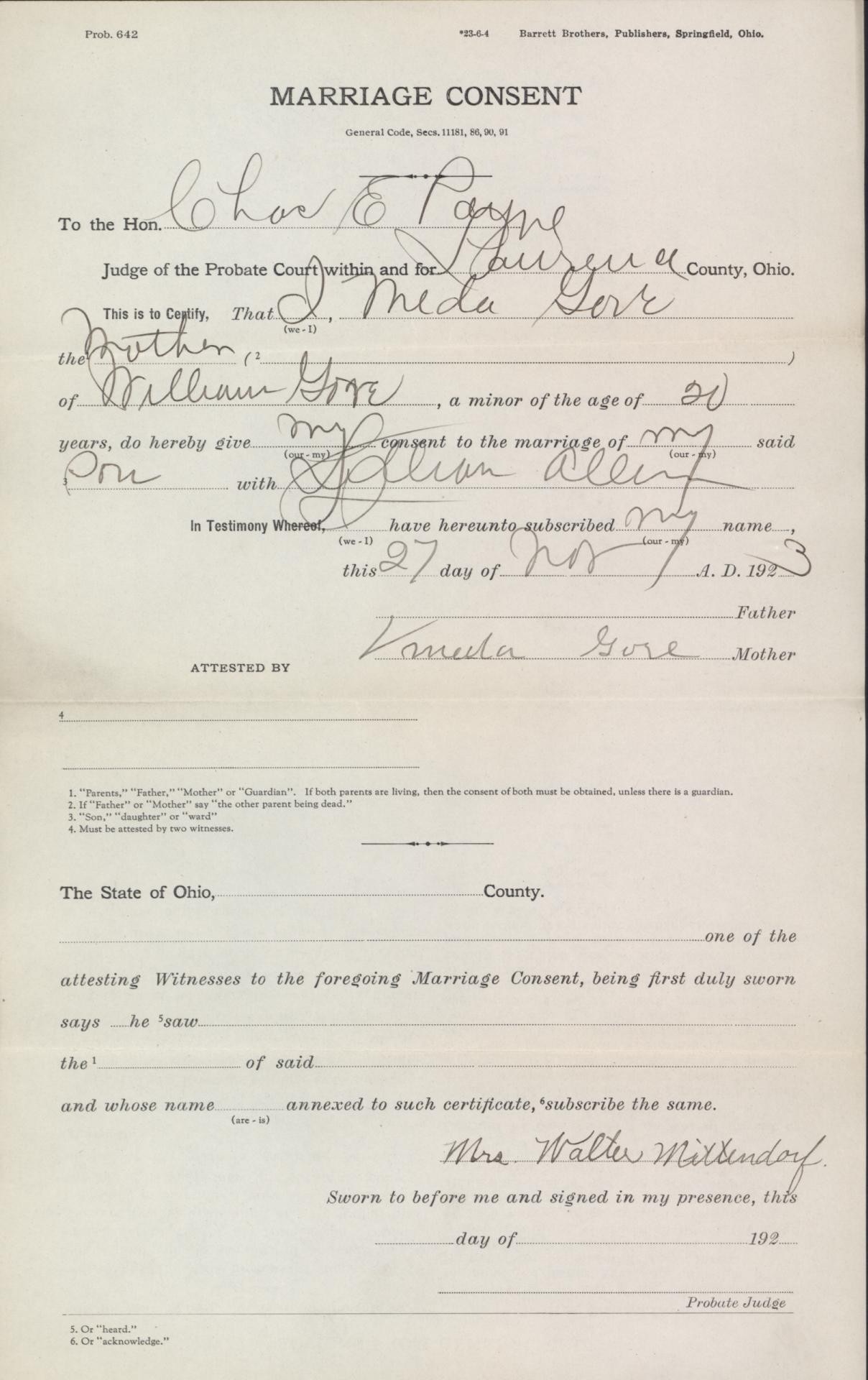Courthouse Records Marriage Consents Lawrence County, Ohio