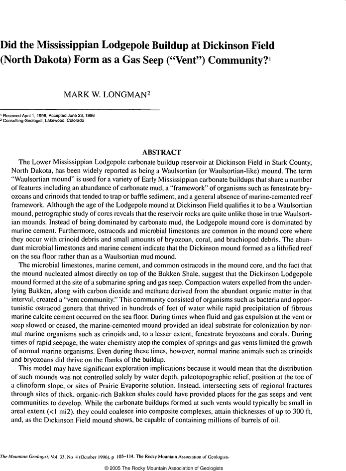 AAPG Datapages/Archives Did the Mississippian Lodgepole Buildup at