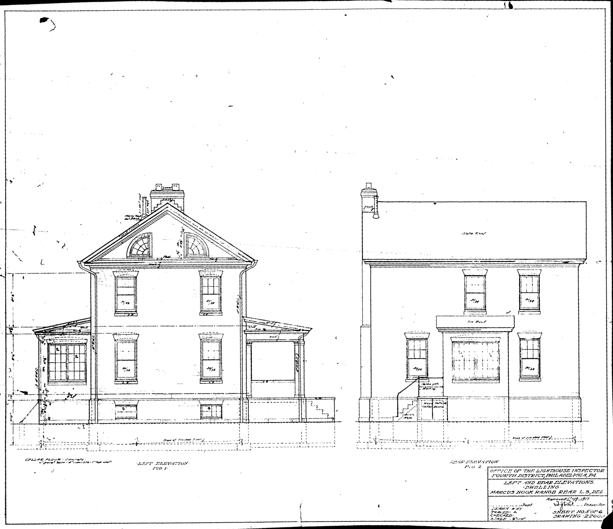 Marcus Hook Dwelling Left & Rear Elevations USLHS Digital Archive