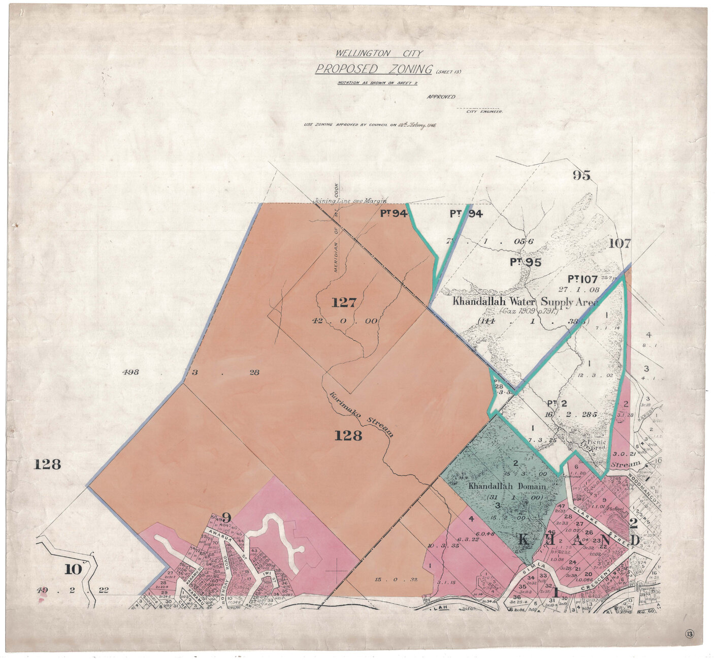 Wellington City Council Zoning Scheme 1946, map 13 Archives Online