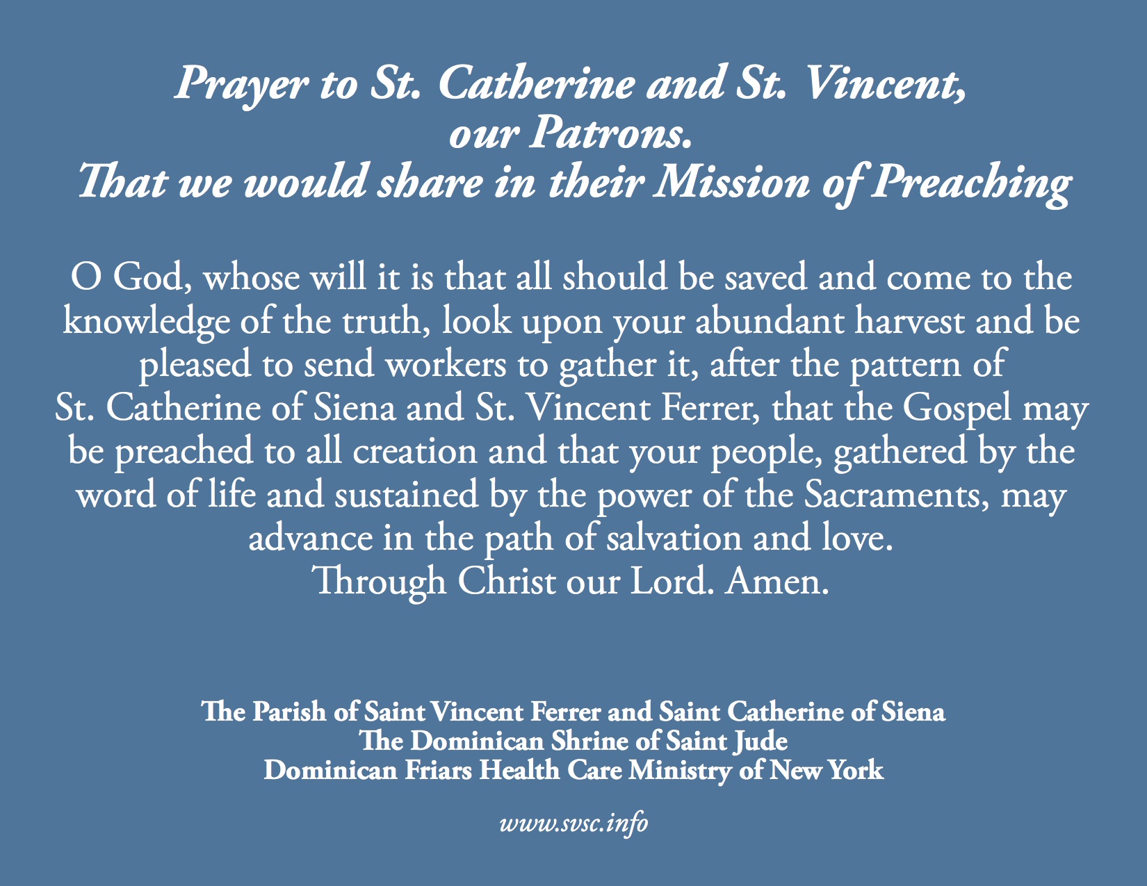 Octave of Prayer to St. Catherine of Siena and St. Vincent Ferrer