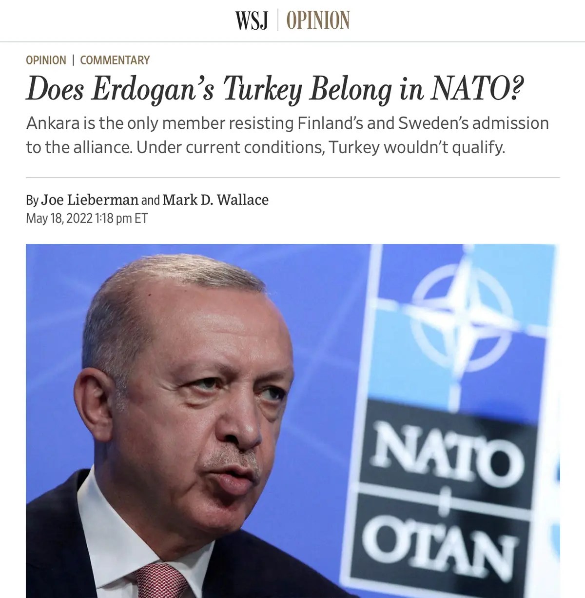 Wall Street Journal Asks Does Erdogan's Turkey Belong In NATO