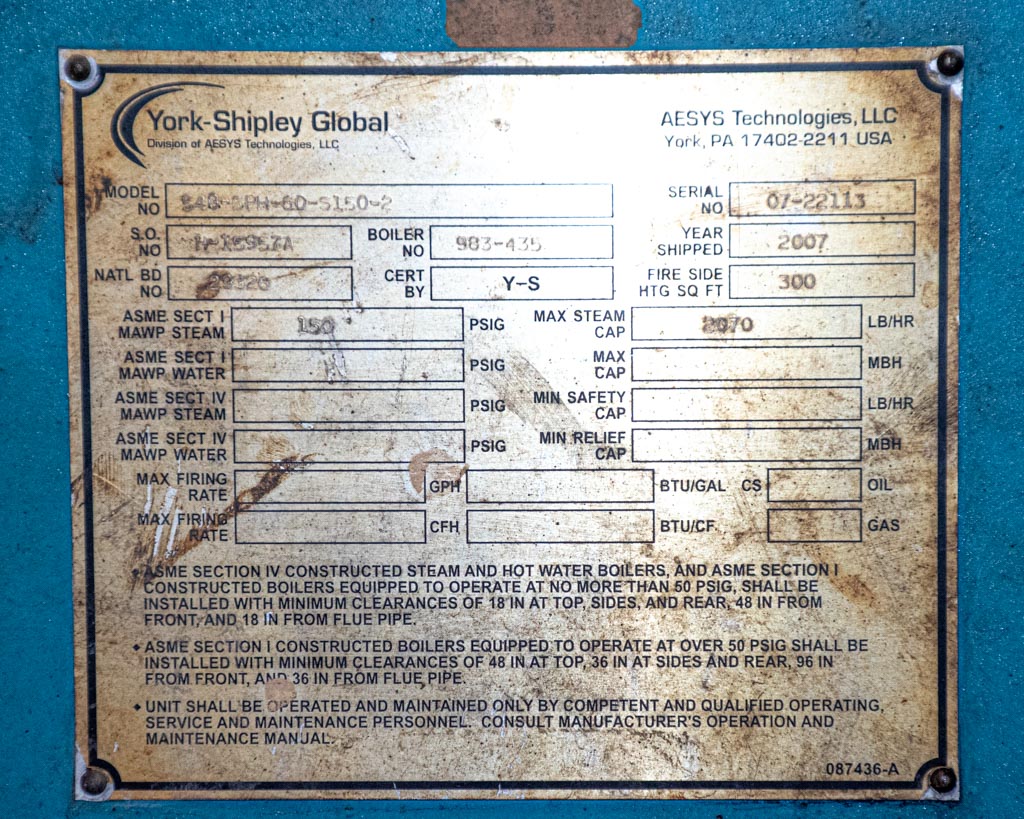 60 HP YorkShipley Boiler 1067 Arctic Boilers