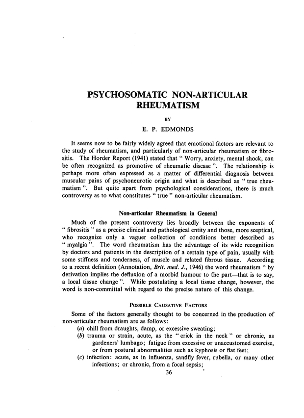 Psychosomatic NonArticular Rheumatism Annals of the Rheumatic Diseases