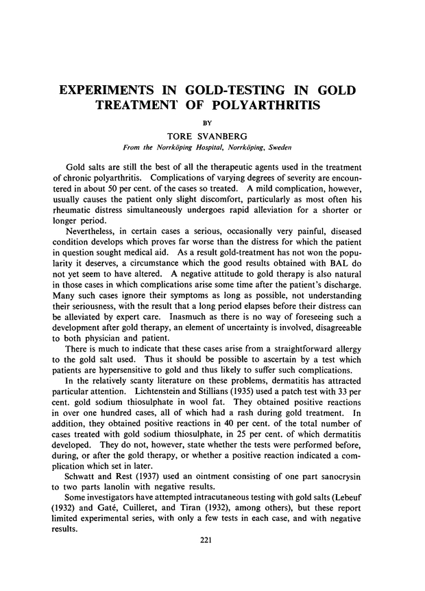 Experiments in GoldTesting in Gold Treatment of Polyarthritis Annals