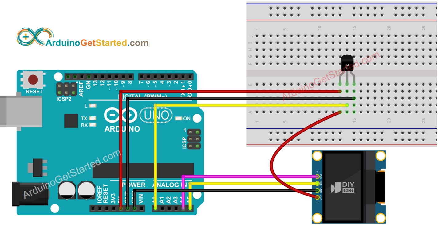 Arduino Display Temperature from LM35 Sensor on OLED Arduino Tutorial