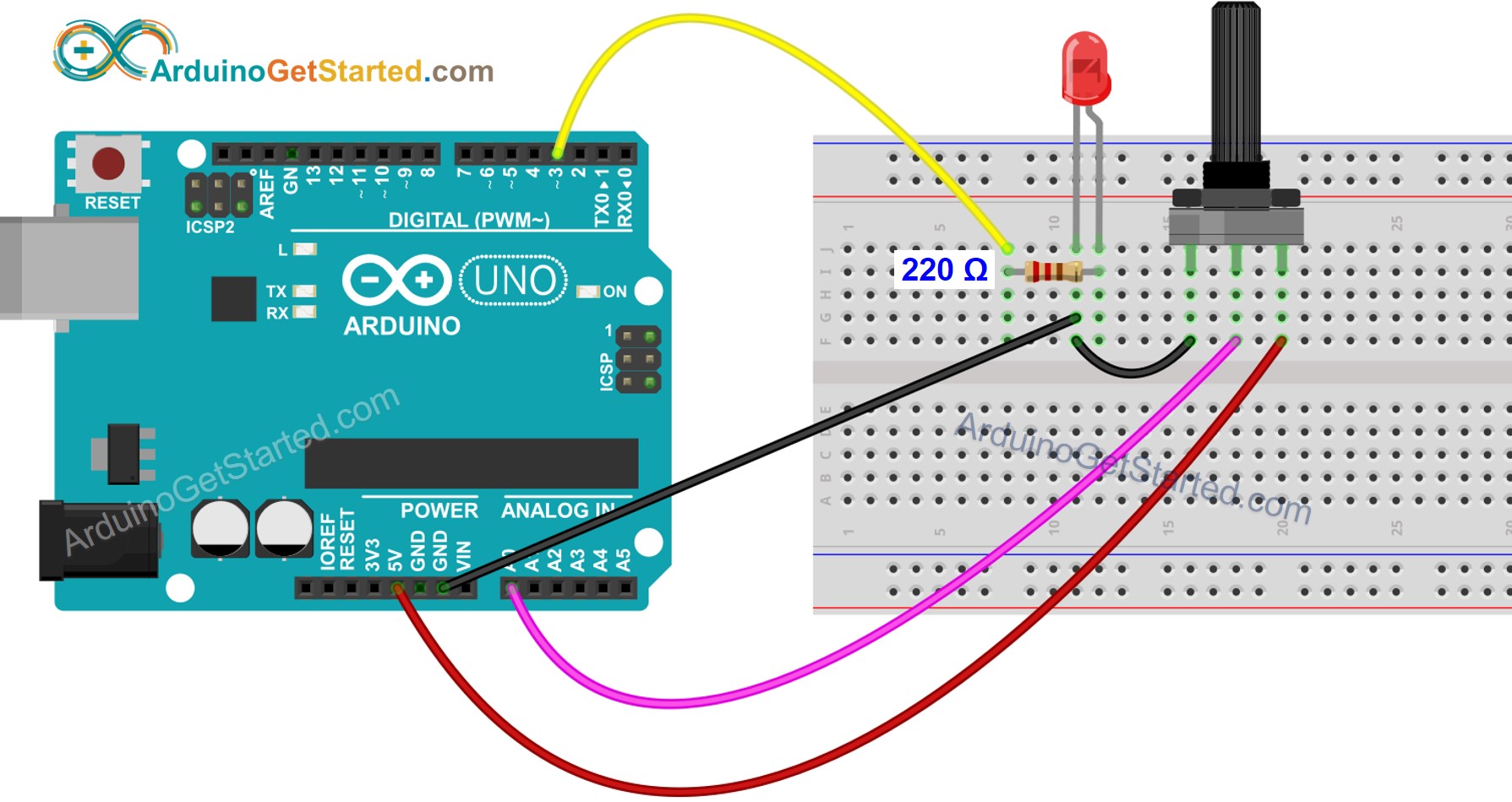 Arduino Potentiometer Triggers LED Arduino Tutorial