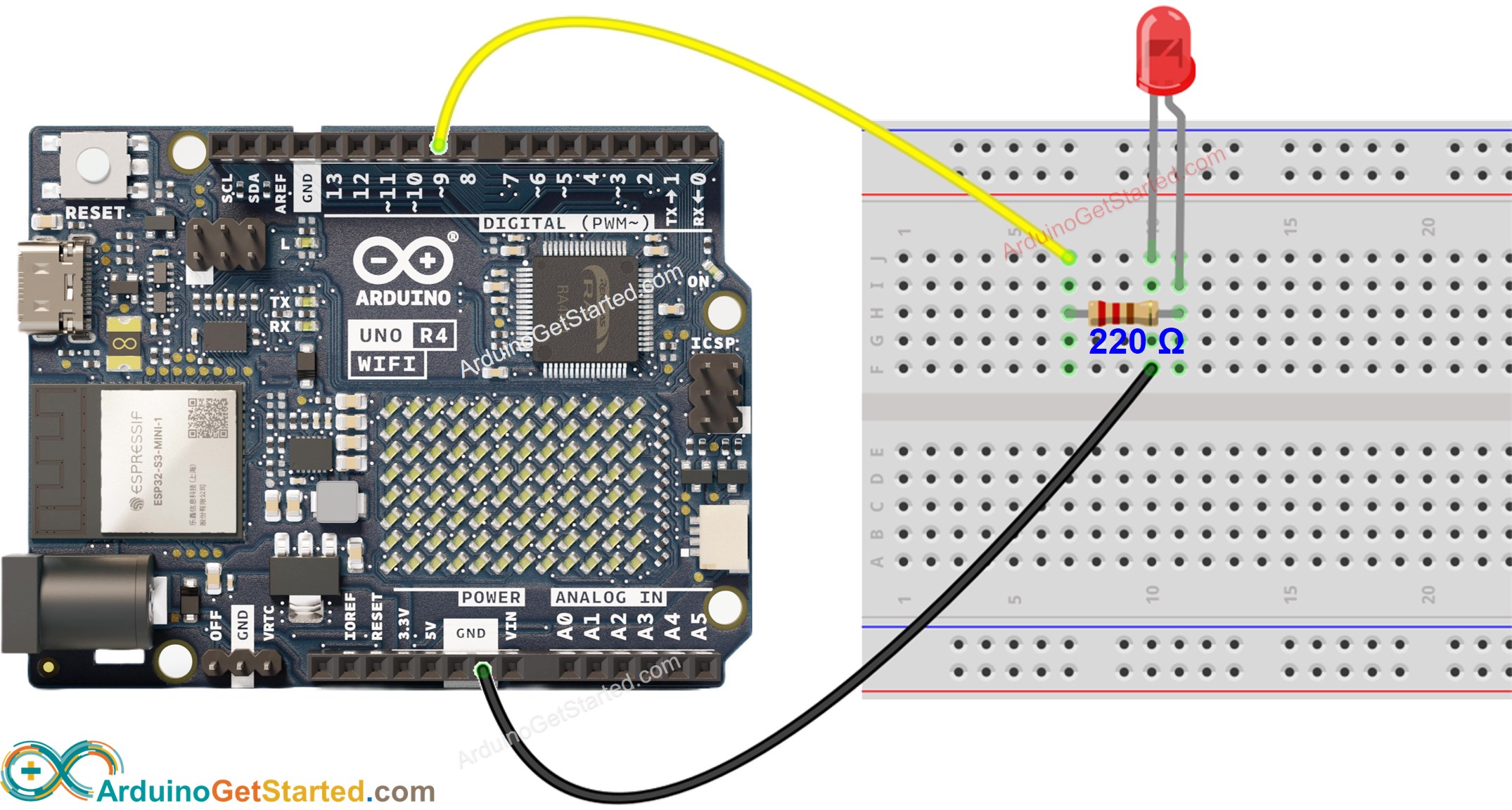 Arduino Uno R4 WiFi controls LED via  Arduino Tutorial
