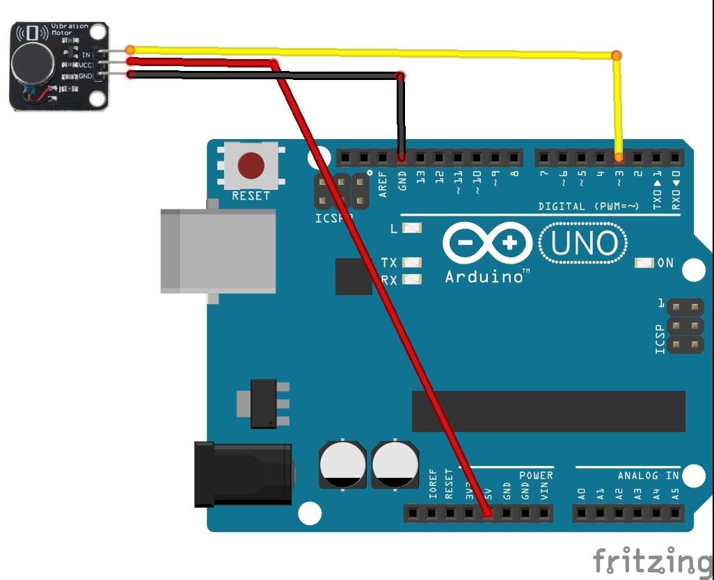 A vibration motor module connected to an Arduino Arduino Learning