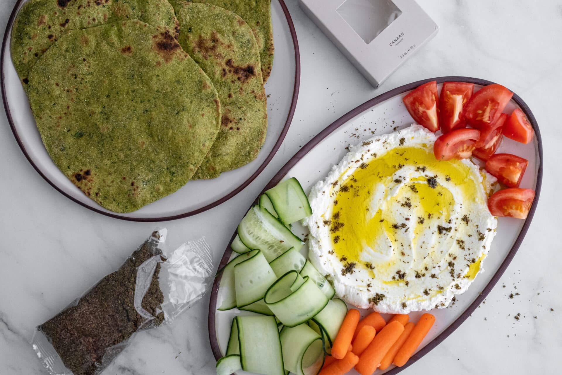 Spinach Roti and Za'atar Labneh - Homemade Labneh and Roti Recipe
