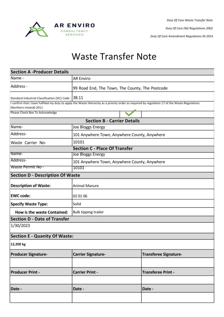 How to Write a Waste Transfer Note [With Example] » AR Enviro