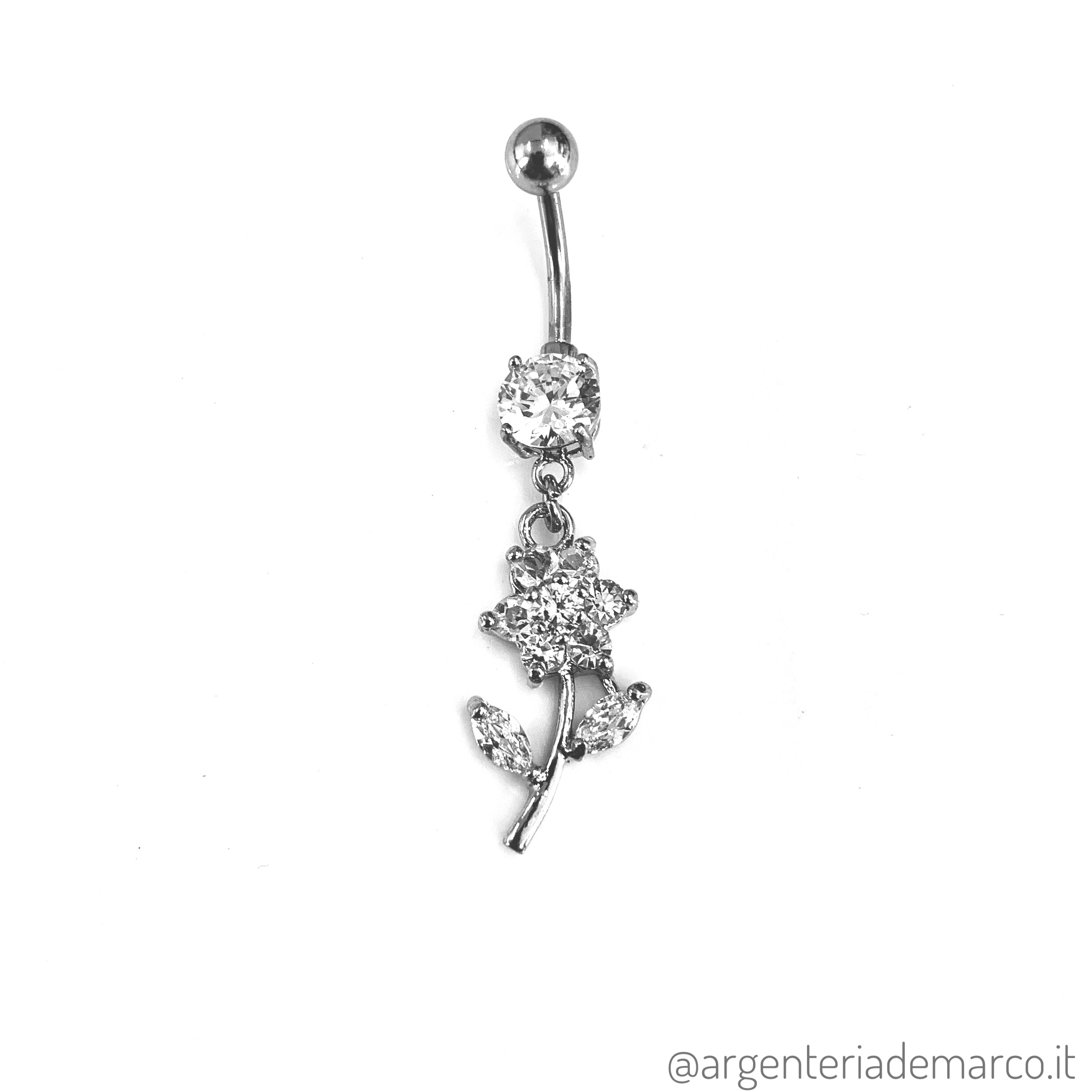 Piercing Ombelico In Argento Sterling 925 – Mini Fiore Con Zirconia Cubica, Banana In Acciaio Chirurgico 14G 10mm