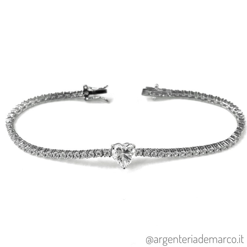 Namana Bracciale Tennis A Cuore In Argento 925 Placcato Oro Con Zirconi - Gioiello Sottile Regolabile Per Donna E Ragazza, In Scatola Regalo
