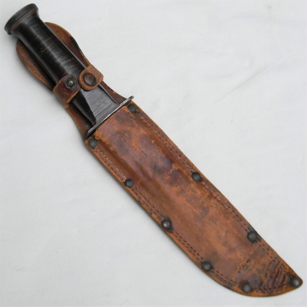 Western WW2 G468 fighting knife, huge 8in blade, original scabbard