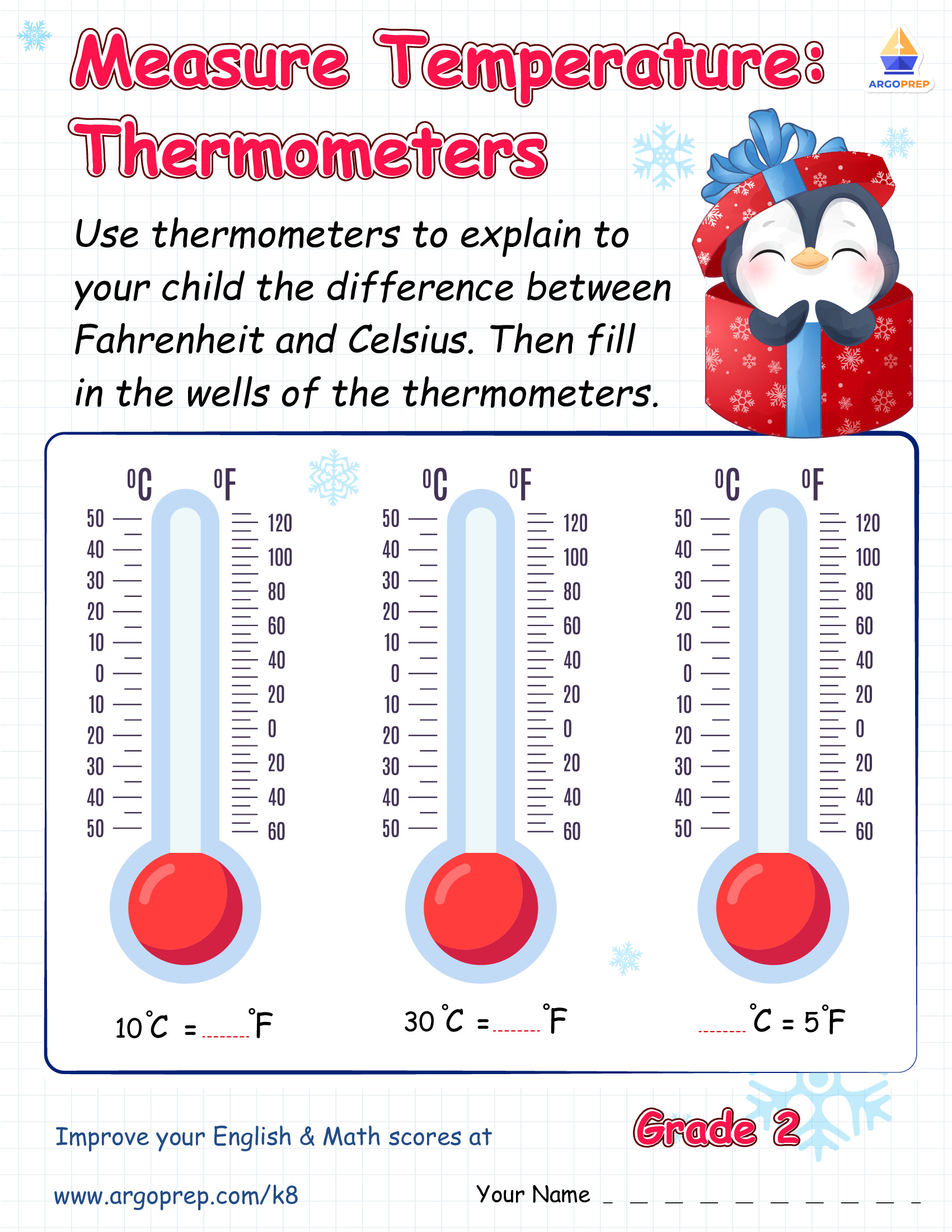 Fahrenheit Thermometer Worksheet