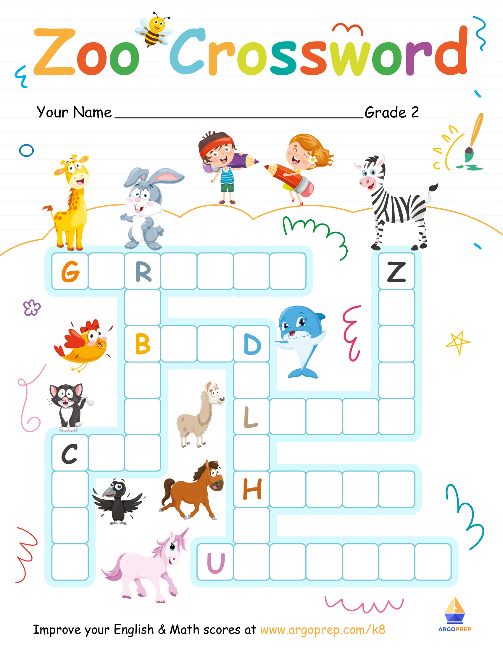 Oliver and Sophia's Ultimate Zoo Animal Crossword Puzzle ArgoPrep