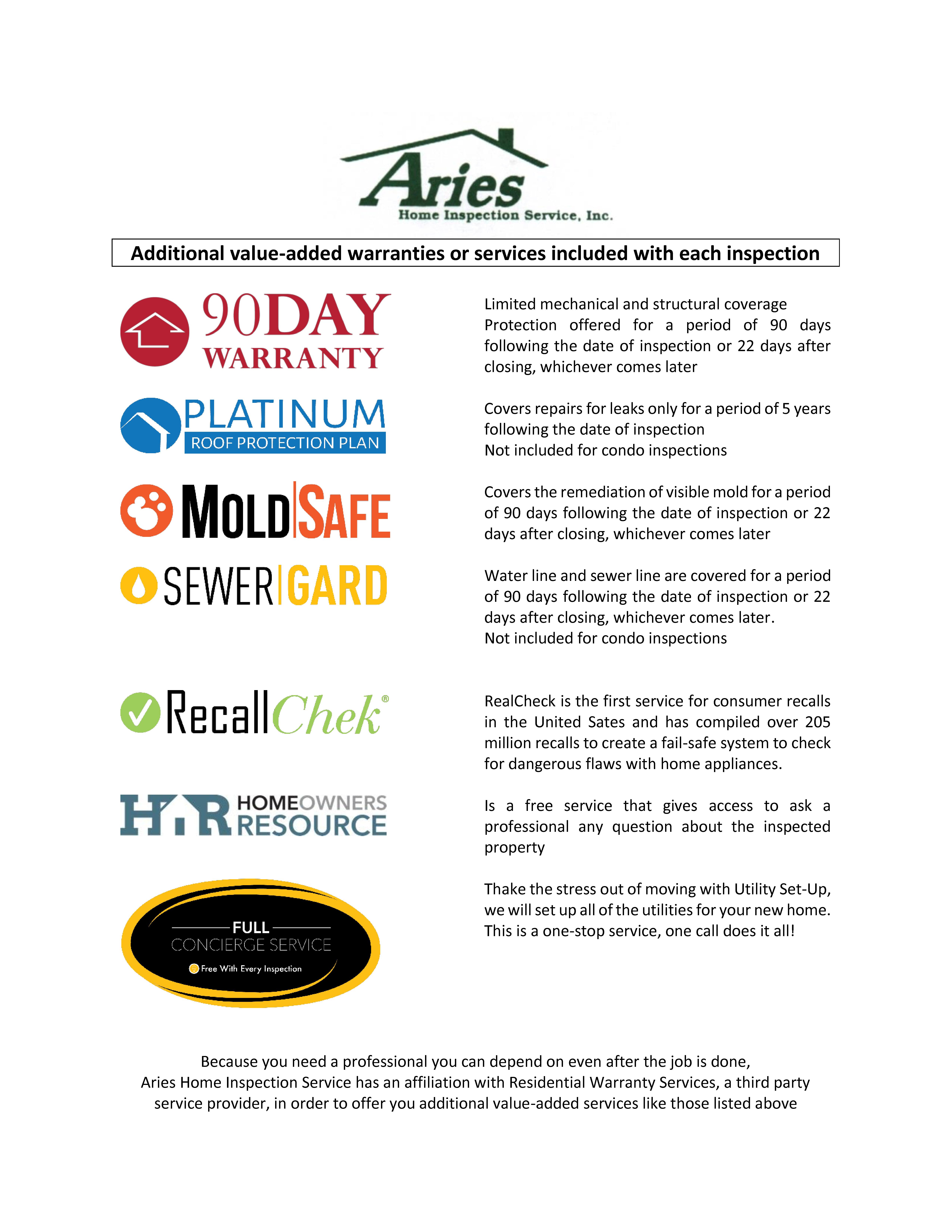 Warranties Aries Inspection Company