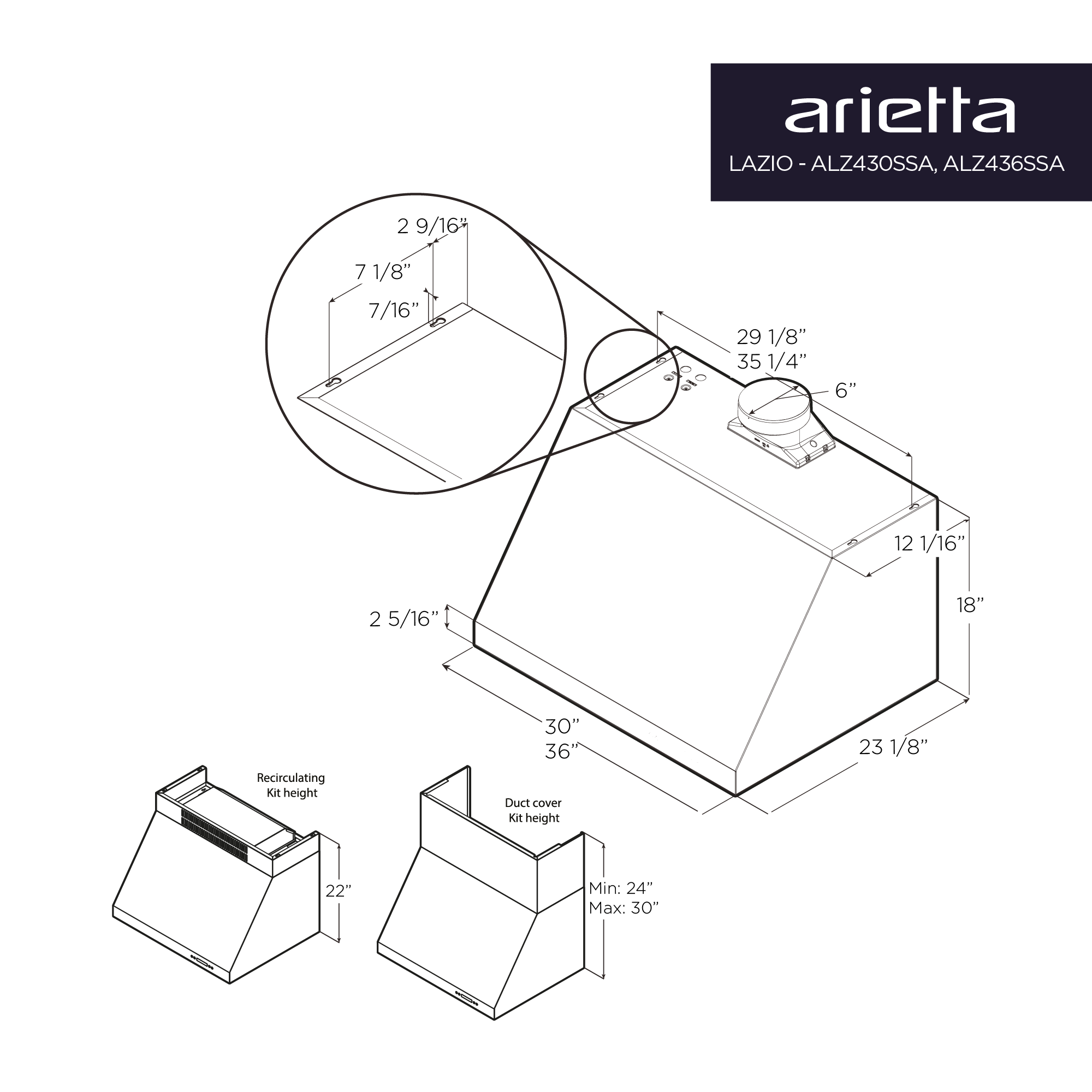 Lazio by Arietta 30/36" WallMount Range Hood