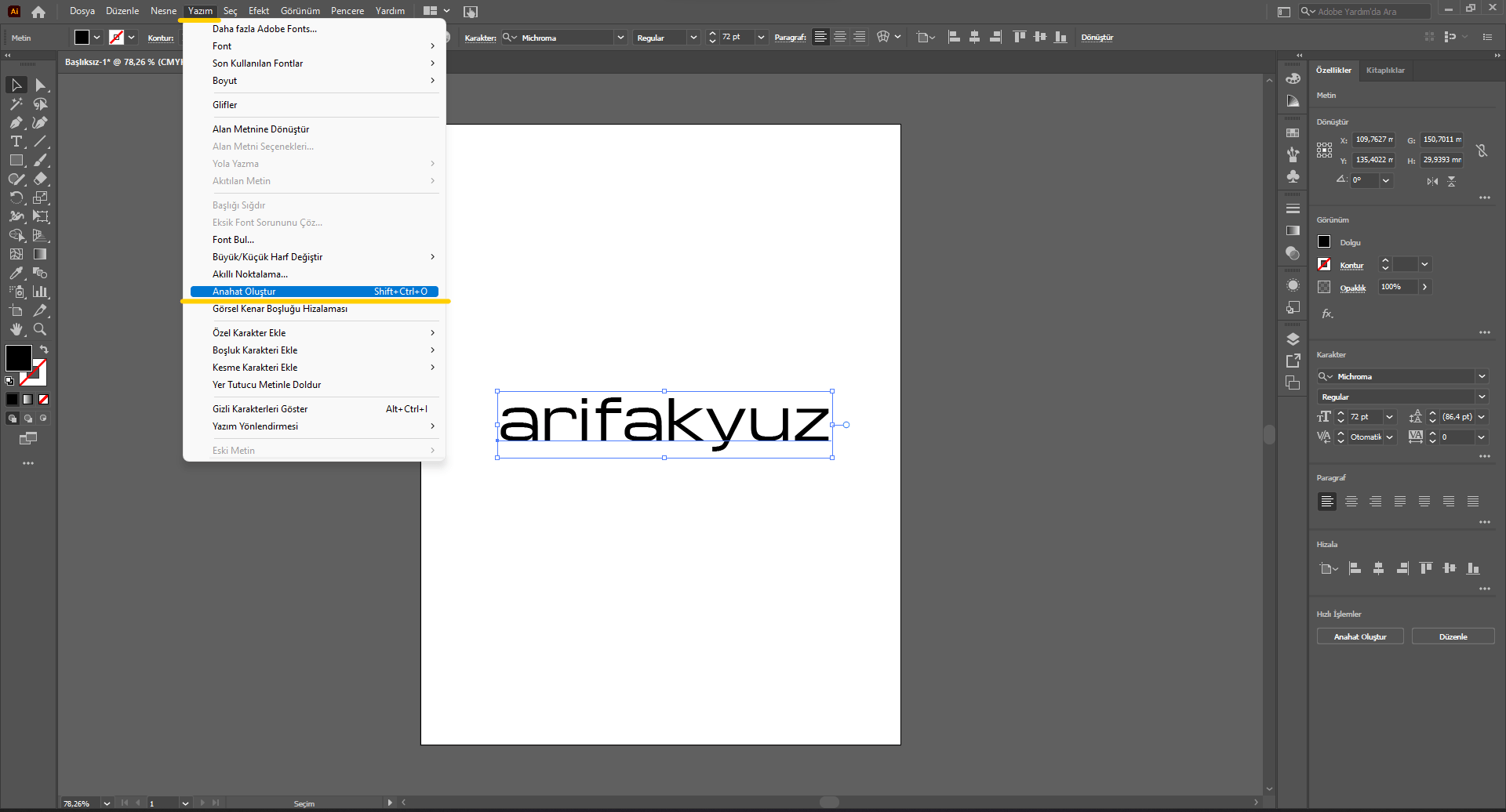 Adobe Illustrator Yazıyı Vektöre Çevirme Arif Akyüz