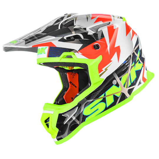 SMK Allterra Fulmine White Orange Yellow Gloss MX helmet Arihant Helmets