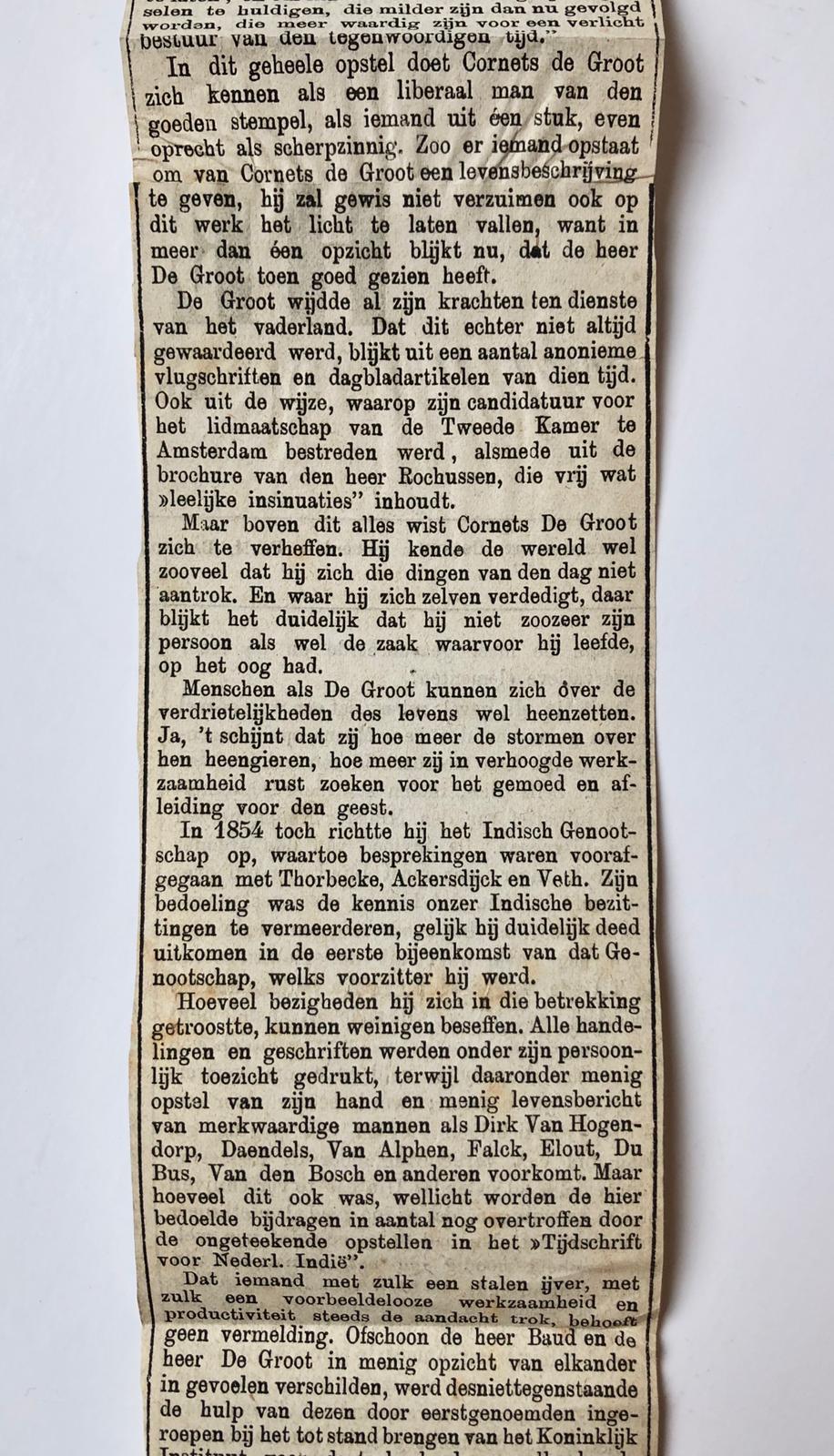 DE GROOT Briefje van de Groot, d.d. Kraayenburg 1853