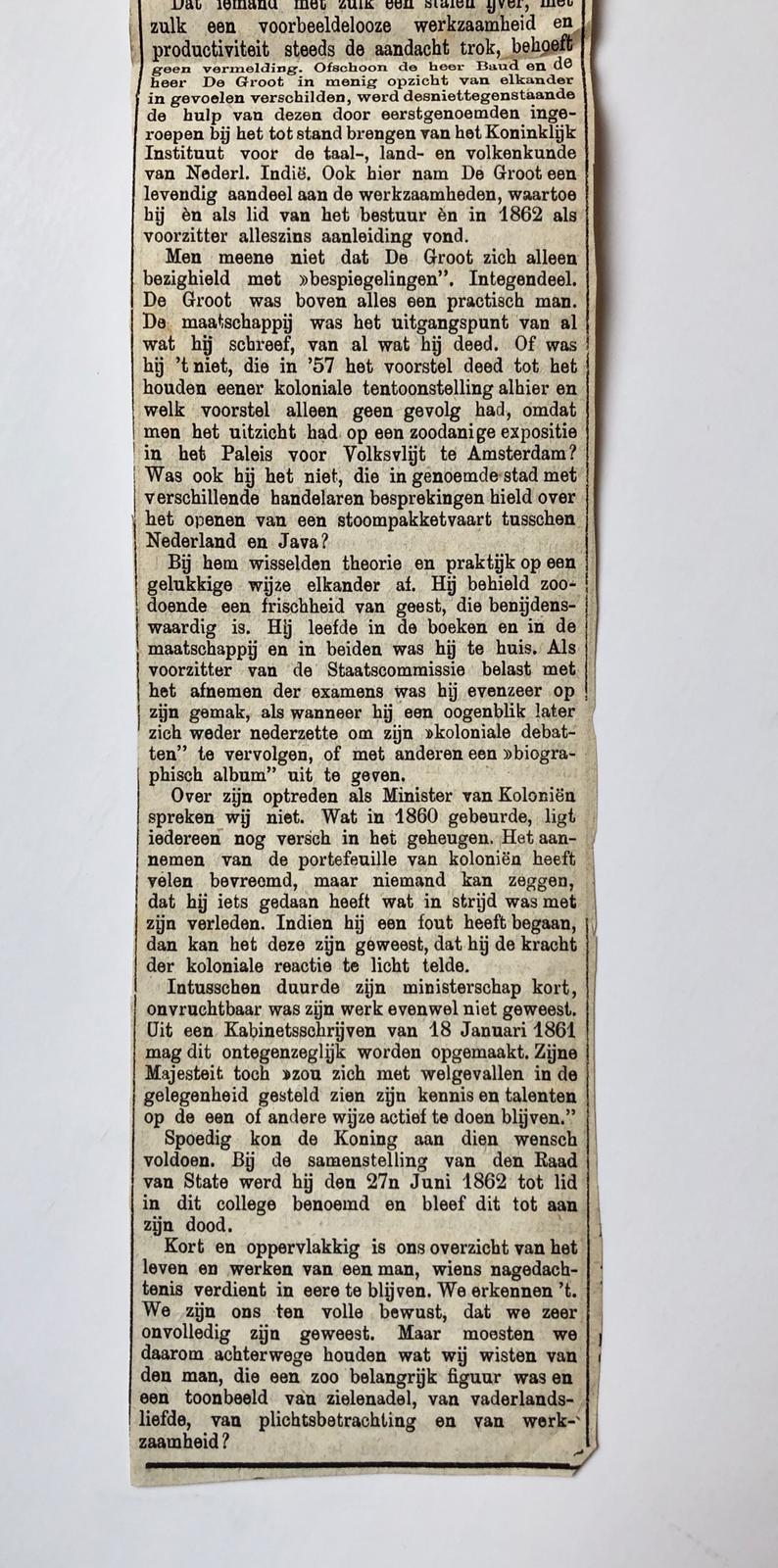 DE GROOT Briefje van de Groot, d.d. Kraayenburg 1853