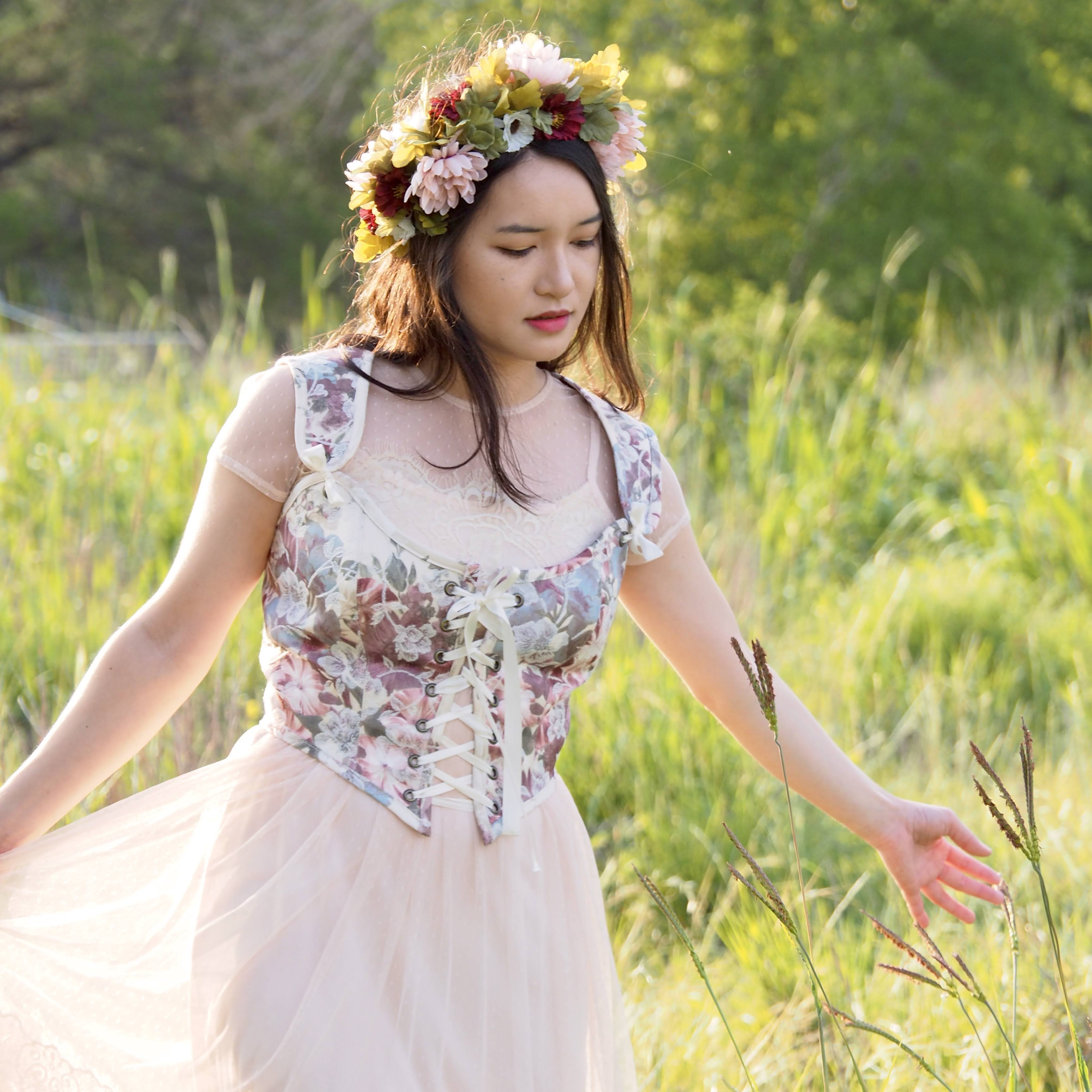 Upcycled Pink Floral Corset ARINICO COSPLAY