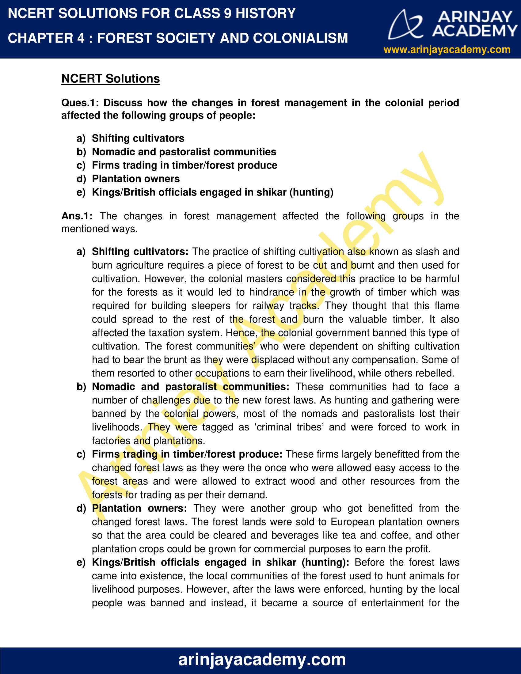 NCERT Solutions for Class 9 Social Science History Chapter 3.