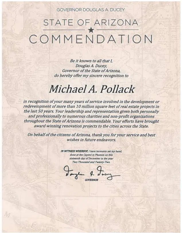 Gov. Ducey salutes Michael Pollack’s dedication to propertyhomes