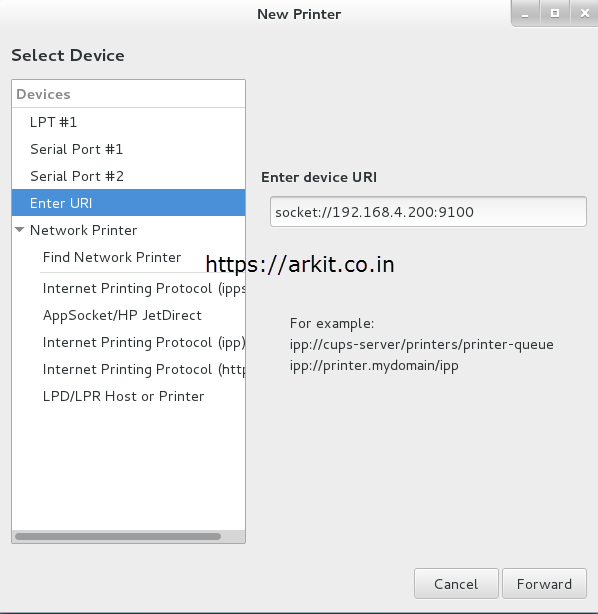 2 Add Printer Device URI ARKIT