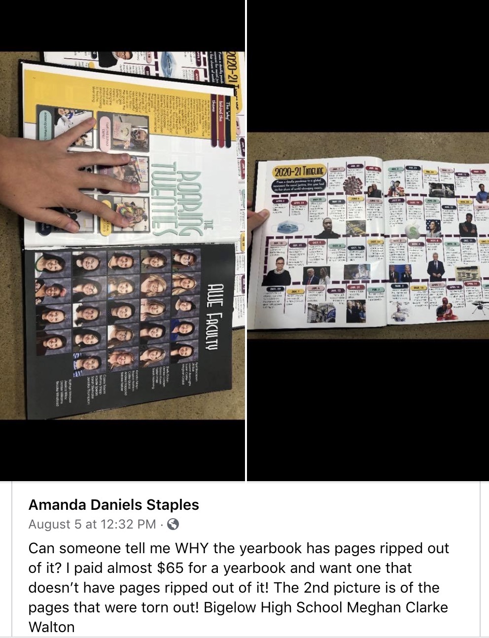 Bigelow High rips out a yearbook spread because of backlash