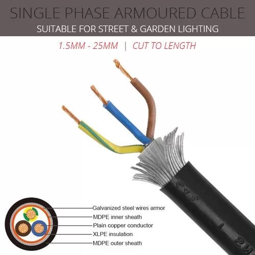 6mm x 3 Core SinglePhase Armoured Cable Price per metre