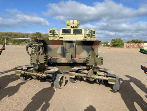 Armtrac C-IED Mine Roller System fitted to Senegalese Puma APC