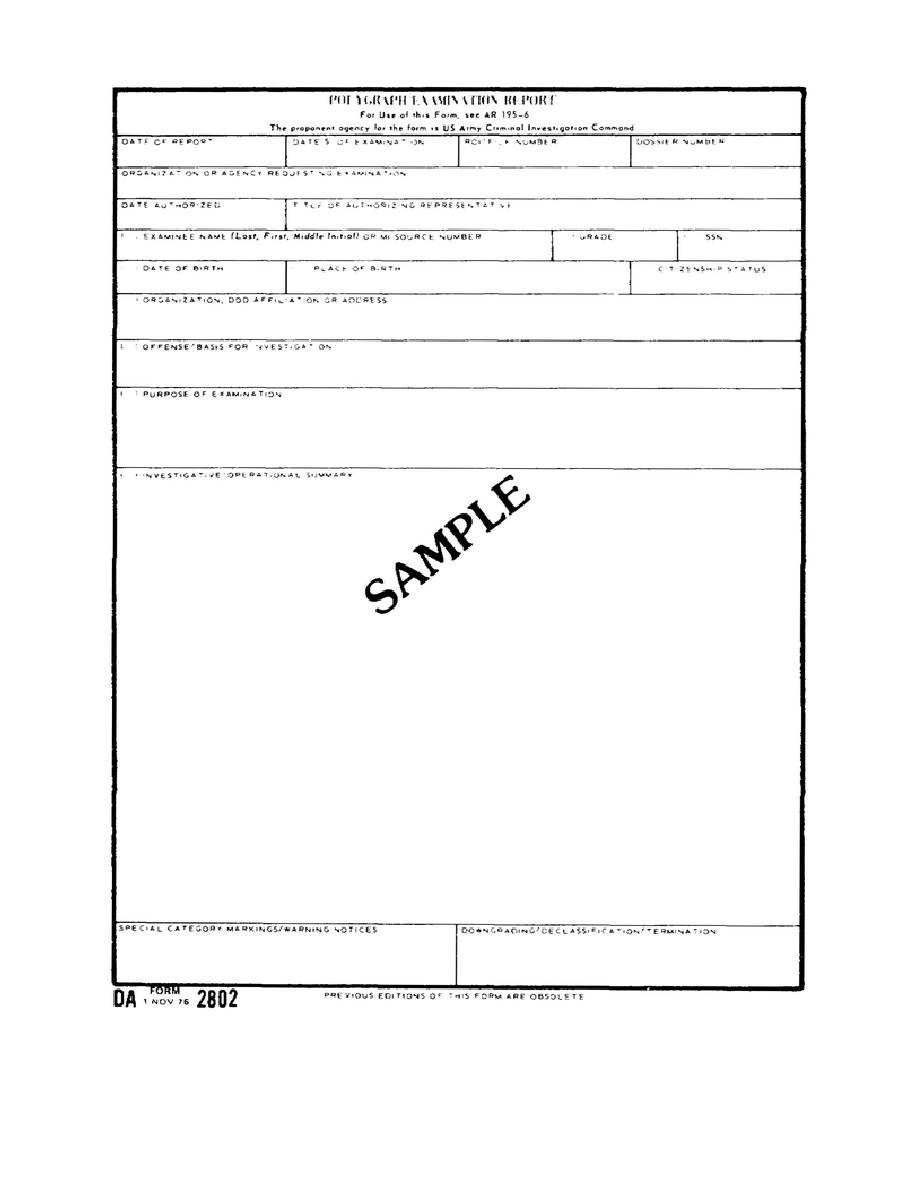 Figure 45. Polygraph Examination Report, DA Form 2802 (front).