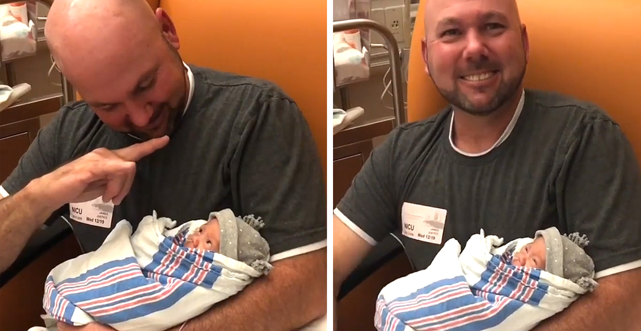 A touching moment when a deaf dad signs to his newborn deaf baby girl